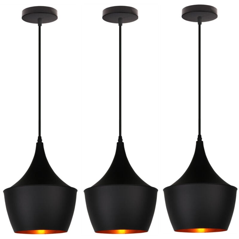 Wottes - 3pcs Lustre Suspension Moderne Industriel Lampe E27 pour Chambre Bar Noir