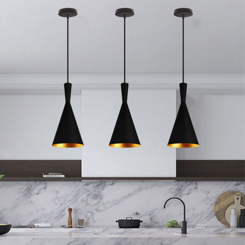 Wottes - 3pcs Lustre Suspension Moderne Nordique Lampe E27 Métal pour Cuisine Chambre Café Bar Noir