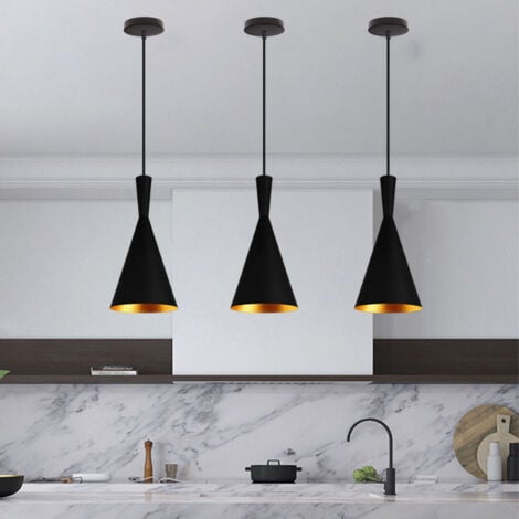 3pcs Lustre Suspension Moderne Nordique Lampe E27 Métal pour Cuisine Chambre Café Bar Noir