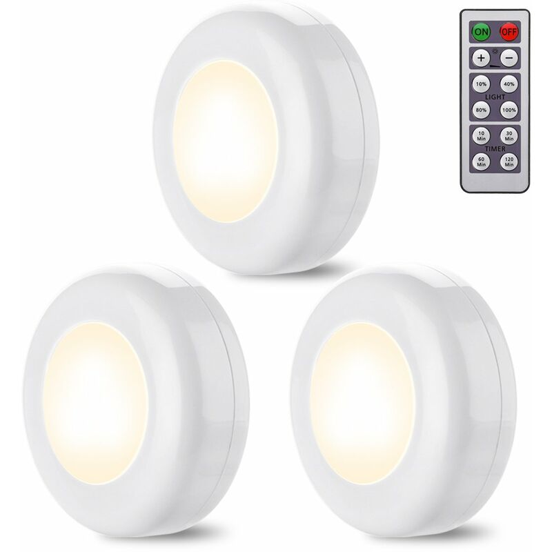 

3PCS Luz de Amario con Control Remoto Inalámbrico con Pilas, Blanco Brillante para Dormitorio