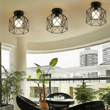 3Pcs Luz Techo Edison E27 Personalidad Retro Metal Jaula Creativa Cafetería Bar Negro