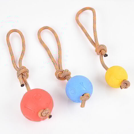 3pcs materiale TPR giocattoli da masticare per animali domestici nodo elastico resistente al morso giocattolo per cani corda a sfera (rosso grande + blu medio + giallo piccolo)