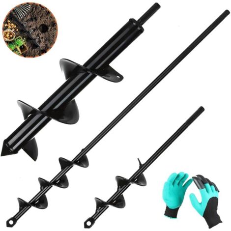 3PCS Mèche Jardin Tariere pour Perceuse Ø 80mm×300mm+ Ø 40mm×420mm+ Ø 40mm×220mm Foreuse Jardin en Spirale avec Gants Jardinage - Rapidement Creuser des Trous - Outil de Plantation Pratique