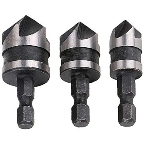 3Pcs Metal Engraving Drill Bit Set for Woodworking Chamfering Tools, Five Hexagonal Handle Hole Opener for Wood Openings, Comfortable and Practical