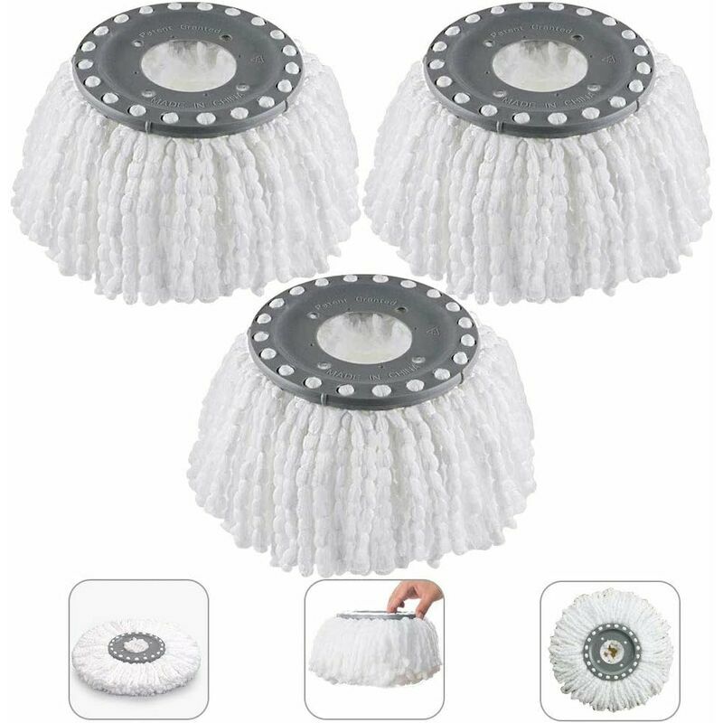 3Pcs Microfiber Mop Heads, Mop Heads, Mop Head Replacement Round Mop Heads 360 Rotation for 360 ° Rotating Mop Brooms (Diameter 16cm)