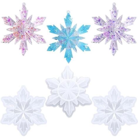 3pcs Moules en Résine Époxy flocon de neige, 3D Moule pendentifs Époxy Créative, Moules De Coulée DIY pour décoration d\'intérieur