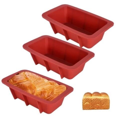 3Pcs Moulle à Cake Rectangulaire, Anti-adhésif en Silicone, Moule Mini Cake Silicone Moulle pour Patisserie, la Cuisson du Pain