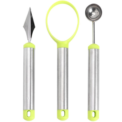 3pcs Multi Function Fruit Carving Device Watermelon Scoop Melon Digger Fruit Pulp Core Removal Tool(3pcs Set GreenSilver)