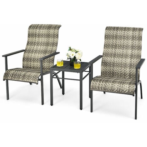 3PCS Outdoor Rattan Bistro Furniture Garden Patio Wicker Table and Chair Set
