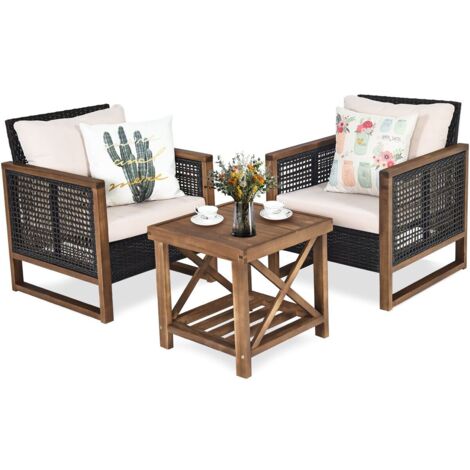 3PCS Patio Furniture Set Outdoor Garden Conversation Set with Cushions