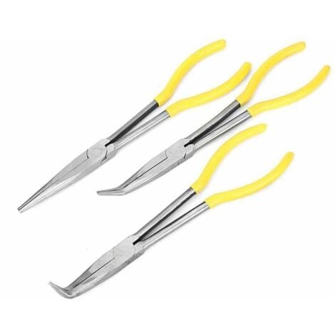 3pcs Pinces à Bec Long en Acier au Carbone Pinces Extra Longues avec Pointe Droite Coudée Pour Électriciens Craft Outil Set