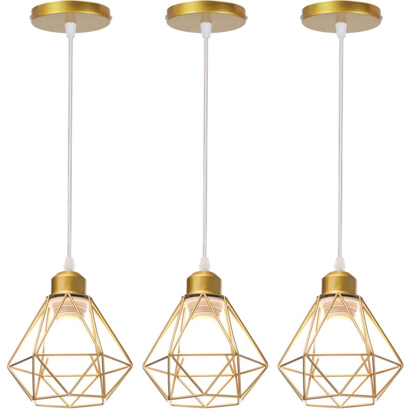 Norcks - 3PCS Plafonnier Rétro Or Suspension Luminaire Vintage D'Intérieur Suspension Lustre E27 Cage En Métal