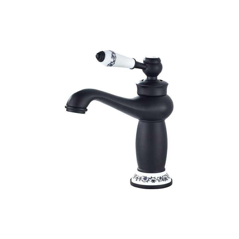Mowze - Rétro Robinet de Lavabo Noir Mitigeur Monocommande Lavabo Décoration en Céramique Robinet Salle Bain Eau Froide Chaude