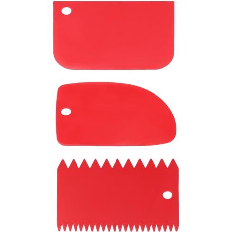 3pcs Plastic Dough Scraper, Soft Pastry Horn with 3 Different Styles Dough Spatulas Bread Scraper for Home Kitchen Bakery Pastry Pancakes Cake Decorating (Red)