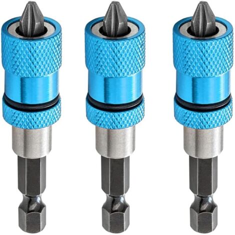 3PCS Porte-Embouts Magnétique avec Profondeur de Vissage Réglable Tige Hexagonale 1/4" Comprend 3 Têtes de Tournevis PH2 pour Cloison Sèche Bit Drywall Screwdriver Bit Holder (Bleu)