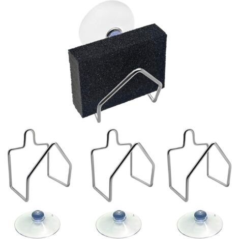 3pcs Porte éponge Cuisine Inox, support d'éponge en support d'éponge de bain à ventouse ferme pour torchon, couvercle d'évier, savons