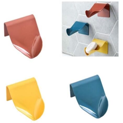 3pcs Porte-savon mural autocollant en plastique ABS sans perçage pour salle de bain, cuisine, éponge, savon, filtre à entonnoir