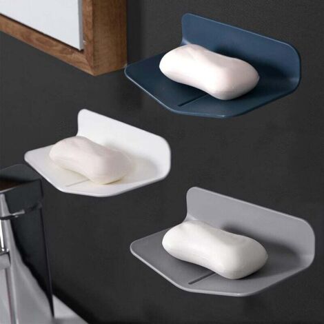 3pcs Porte Savon Ventouse Douche sans Poinçon Porte Savon Douche Drainable pour Salle de Bain Porte Savon Mural Adhesif pour La Cuisine (blanc, bleu, gris, 5.58.114.5cm)——
