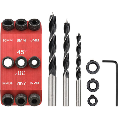 3pcs punte da trapano 6 mm 8 mm 10 mm trapano + 30 45 90 gradi guida guida trapano guida foro tascabile guida lavorazione del legno posizionatore multi angolo per la lavorazione del legno, punte trapa