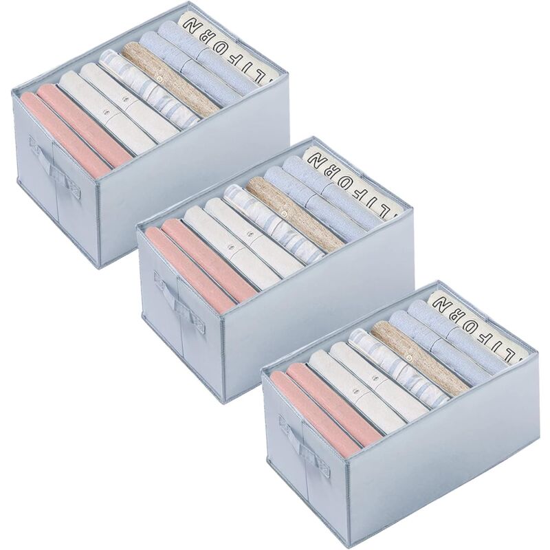 3Pcs Rangement Vêtement pour Jeans d'adultes ou d'enfants, Organisateur Tiroir de Garde-robe avec Compartiments, Rangement sous Vêtement Pliable et