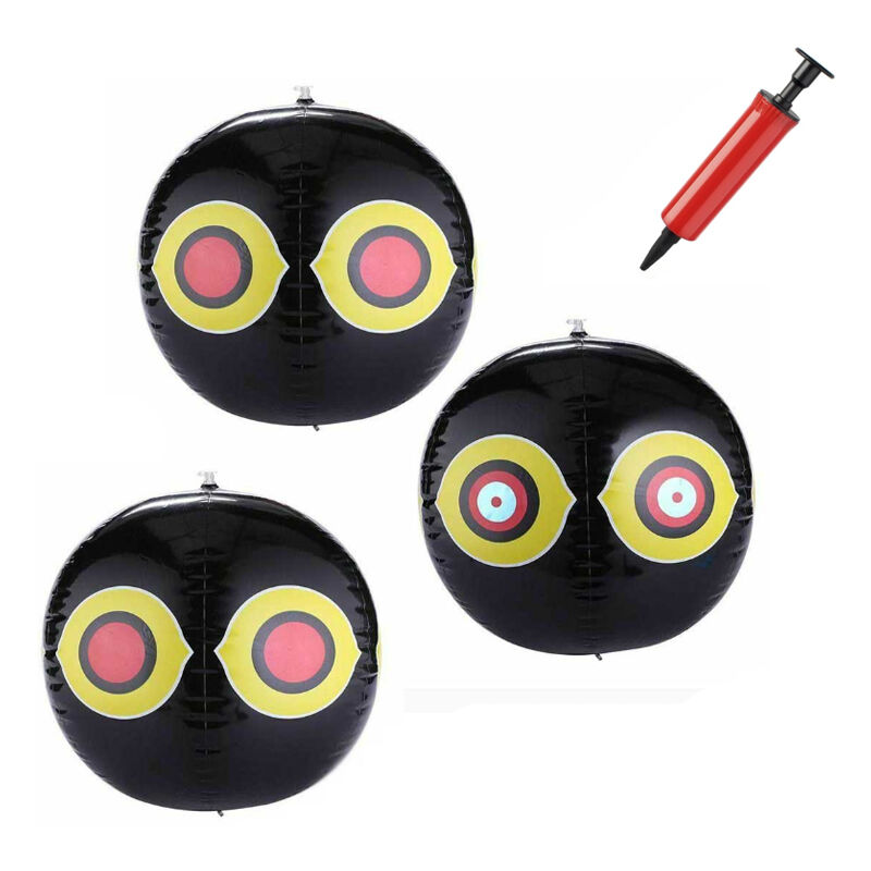 3pcs Répulsif gonflable pour oiseaux+1pc Pompe à air,40cm,Répulsif contre les oiseaux noirs avec yeux de prédateur,Répulsif efficace contre les