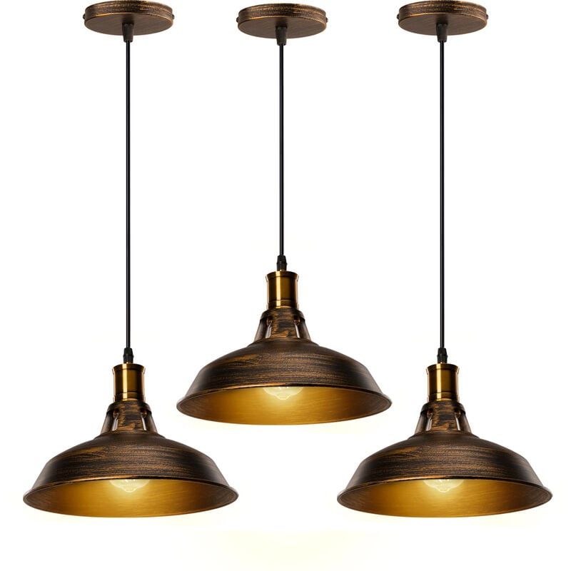 3pcs Rétro Lustre Suspension E27 27cm Luminaire Style Industrielle pour Salon Couloir Cuisine Bronze