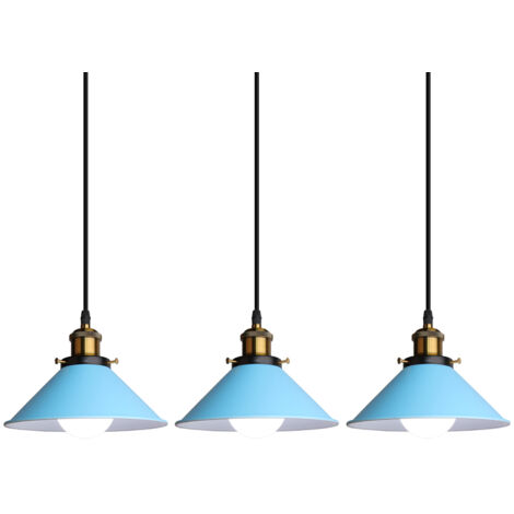 3Pcs Retro Pendelleuchte, 22cm Hängelampe Vintage Industrial Style Metall Deckenleuchte E27 für Esszimmer Küche Restaurant Cafét Bars - Blau