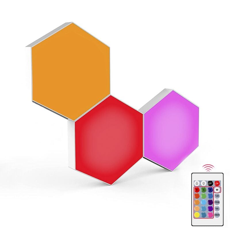 Mediawave Store - 3pcs rgb Hexagonal led Light Spots Applique murale avec télécommande