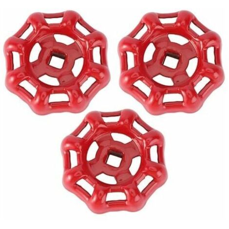 3pcs Robinet Tuyau Bibb Roue Poignée Valve Remplacement En Fonte Broche Ronde En Métal à L'extérieur Robinet Robinet D'eau Poignée Vanne Rouge 5CM