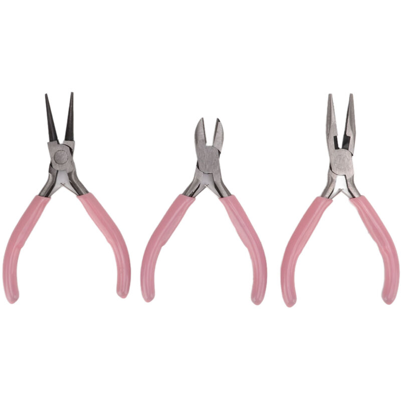Ineasicer - 3Pcs Rose Pince à Bijoux Aiguille Ronde Diagonale Acier au Carbone Solide et Durable Set de Pinces pour l'artisanat et le bricolage