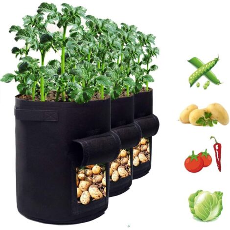 3Pcs Sac de Culture 7 Gallons, Sac de Plantation Épaissi pour Pommes de Terre et Légumes avec Fenêtre