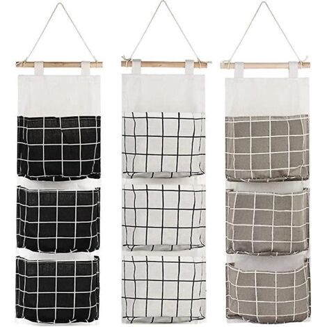 3pcs Sac De Rangement Suspendu Avec 3 Poches, Prime Tagre Mural En Tissu Panier Pochette De Rangement Organisateur Pour Chambre Salle De Bain Cuis