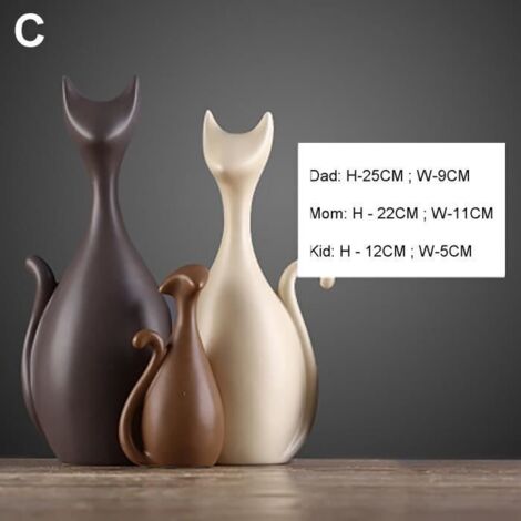 3Pcs Sculpture de Chat Statuette Moderne - Objet de Décoration