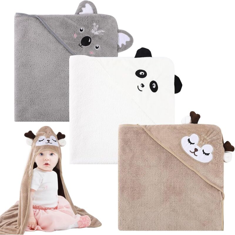 3PCS Serviette de Bain Capuche Bébé,Serviette Bebe,Serviette Bebe Naissance,Drap Serviette de Bain pour Bébé Nouveau-né,Cape de Bain pour Piscine 80