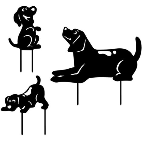 3PCS/Set Animal Silhouette Stake Dog Garden Decoration Dog Silhouette for Lawn Pathway Sidewalk