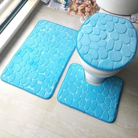 3pcs - set flanelle gaufrage tapis tapis de couverture de siège de toilette couvercle Pierre bleu ciel 50 x 80CM 50 x 40CM 43 x 38CM