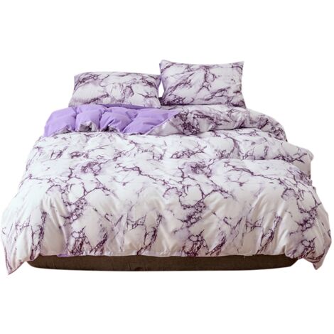 3Pcs Set Polyester Marbled Quilt Cover Pillowcase Bedding Set EU Double Size (Purple)