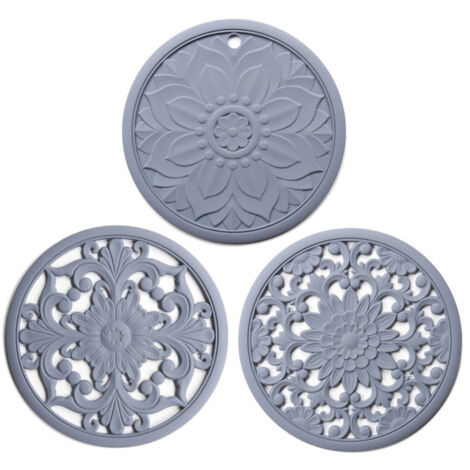 3PCS/Set Silicone Trivet Mat Carved Hot Pad Insulated Pads Pots Pans Insulated Flexible Durable Non Slip Coasters Kitchen Accessories