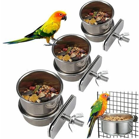 3pcs Stainless Steel Bird Bowls Bird Feeding Bowl Hanging Food Bowl Bird Cage Feeding Bowl Hanging Bowl with Clip Bird Cage Accessories