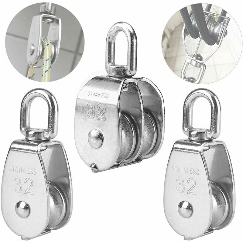 3PCS Stainless Steel Double Pulley Swivel Double Pulley, Loading Roller Lifting Pulley, Stainless Steel Pulley, Single Block Pulley, Stainless Steel