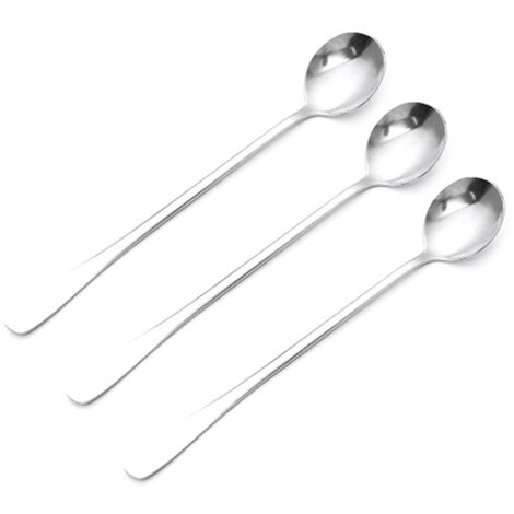 3Pcs Stainless Steel Long Handle Spoon Coffee Ice Tea Ice Cream Spoon for Bar Home Party Round Head