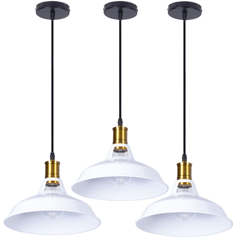 Norcks - 3PCS Suspension Luminaire Rétro En Métal Lampe à Suspension Vintage Plafonnier D'Intérieur Pour Cuisine, Ferme, Couloir (Blanc)