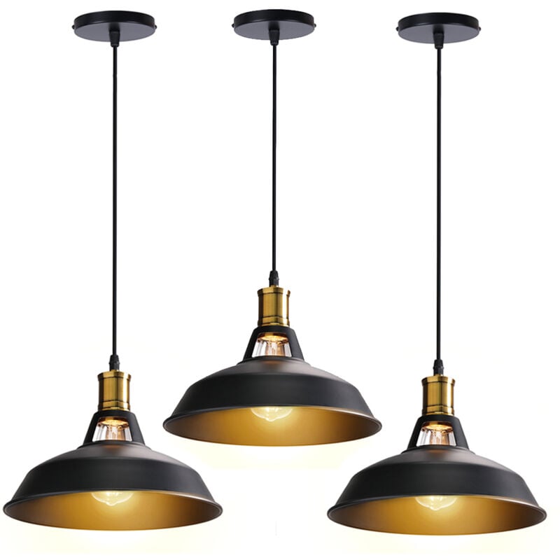 3PCS Suspension Luminaire Rétro En Métal Lampe à Suspension Vintage Plafonnier D'Intérieur Pour Cuisine, Ferme, Couloir (Noir)