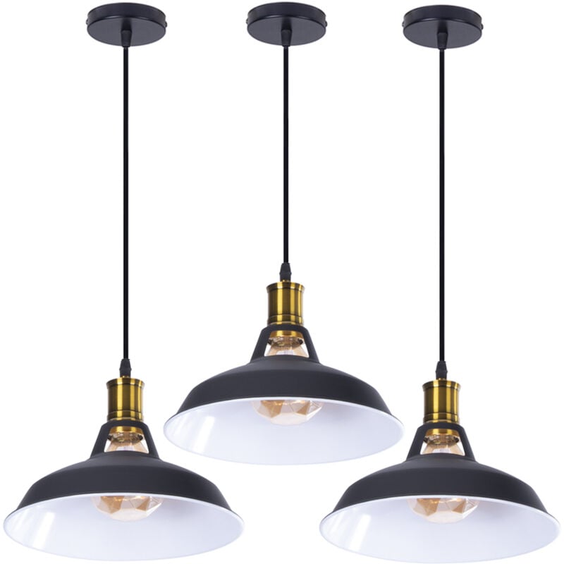 Norcks - 3PCS Suspension Luminaire Rétro En Métal (Noir) Lampe à Suspension Vintage Plafonnier D'Intérieur Pour Cuisine, Ferme, Couloir
