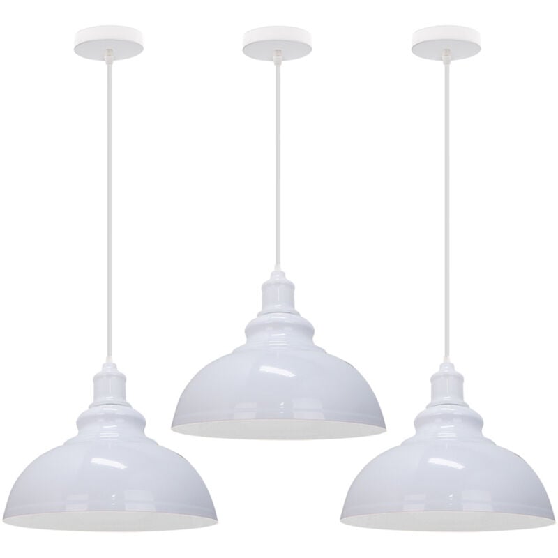 3PCS Suspension Luminaire Rétro Vintage Douille E27 Lustre D'Intérieur Abat-Jour En Métal Pour Bar, Grange, Café, Loft, Blanc
