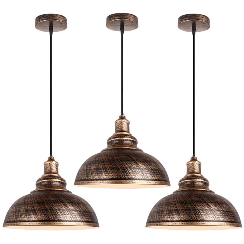 3PCS Suspension Luminaire Rétro Vintage Douille E27 Lustre D'Intérieur Abat-Jour En Métal Pour Bar, Grange, Café, Loft, Bronze