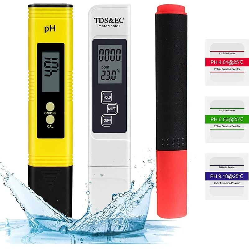 3PCS Testeur de Qualité de l'eau, Testeur pH Mètre électronique, tds&ec Mètre Température, Stylo de détection de minéraux, 4 en 1 Testeur de qualité