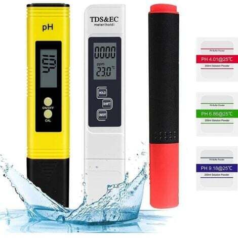 3PCS Testeur de Qualité de l'eau, Testeur pH Mètre électronique, TDS&EC Mètre Température, Stylo de détection de minéraux, 4 en 1 Testeur de qualité de l'eau avec écran LCD, Haute précision 0,01--TRIM