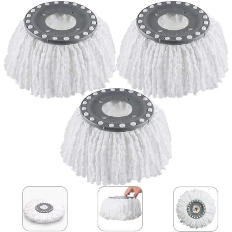 3Pcs Têtes Microfibre Balai, Mop Heads, Tête de Vadrouille Rechange Rond Têtes Mop Rotation à 360 pour Balais Serpillère Rotatif 36