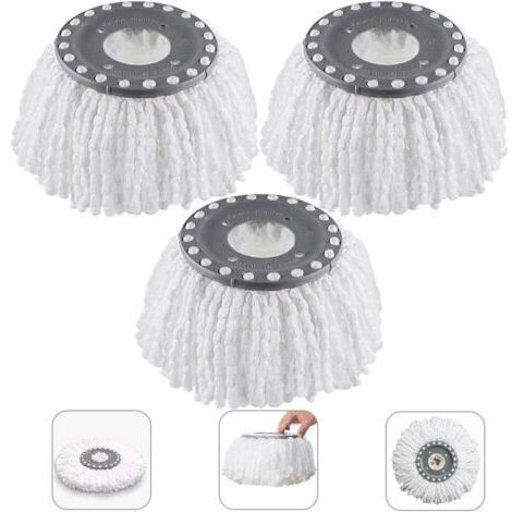3Pcs Têtes Microfibre Balai, Mop Heads, Tête de Vadrouille Rechange Rond Têtes Mop Rotation à 360 pour Balais Serpillère Rotatif 360°(Diamètre 16 cm)